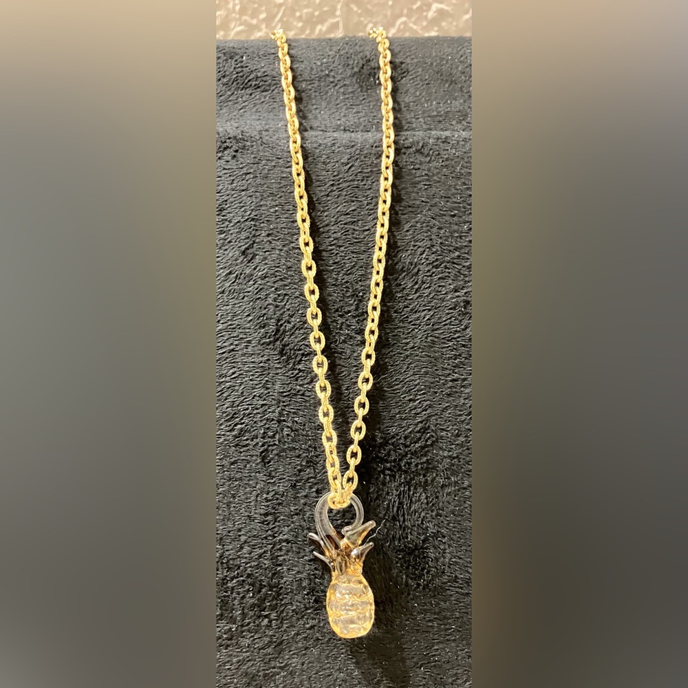 Vintage Glass Pineapple Charm Necklace Hawaii
